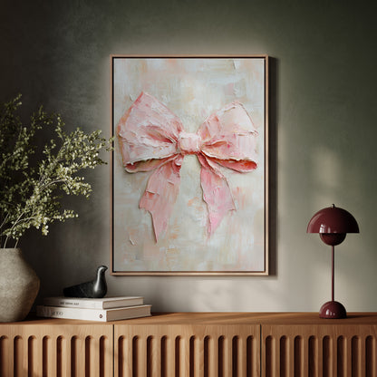 Soft Pink Bow – Romantic Textured Palette Knife Wall Art