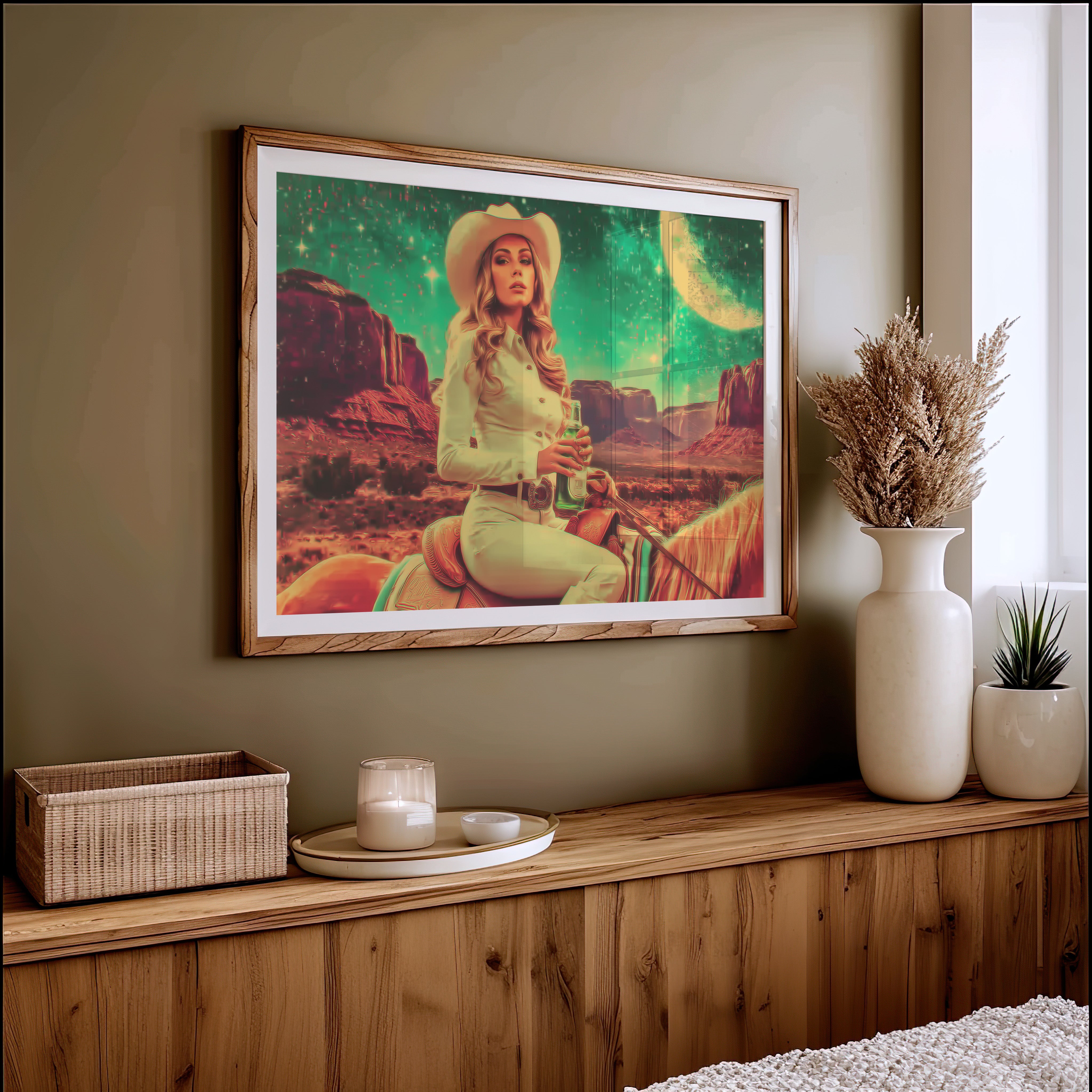 Moonlit Cactus Rose Rides West