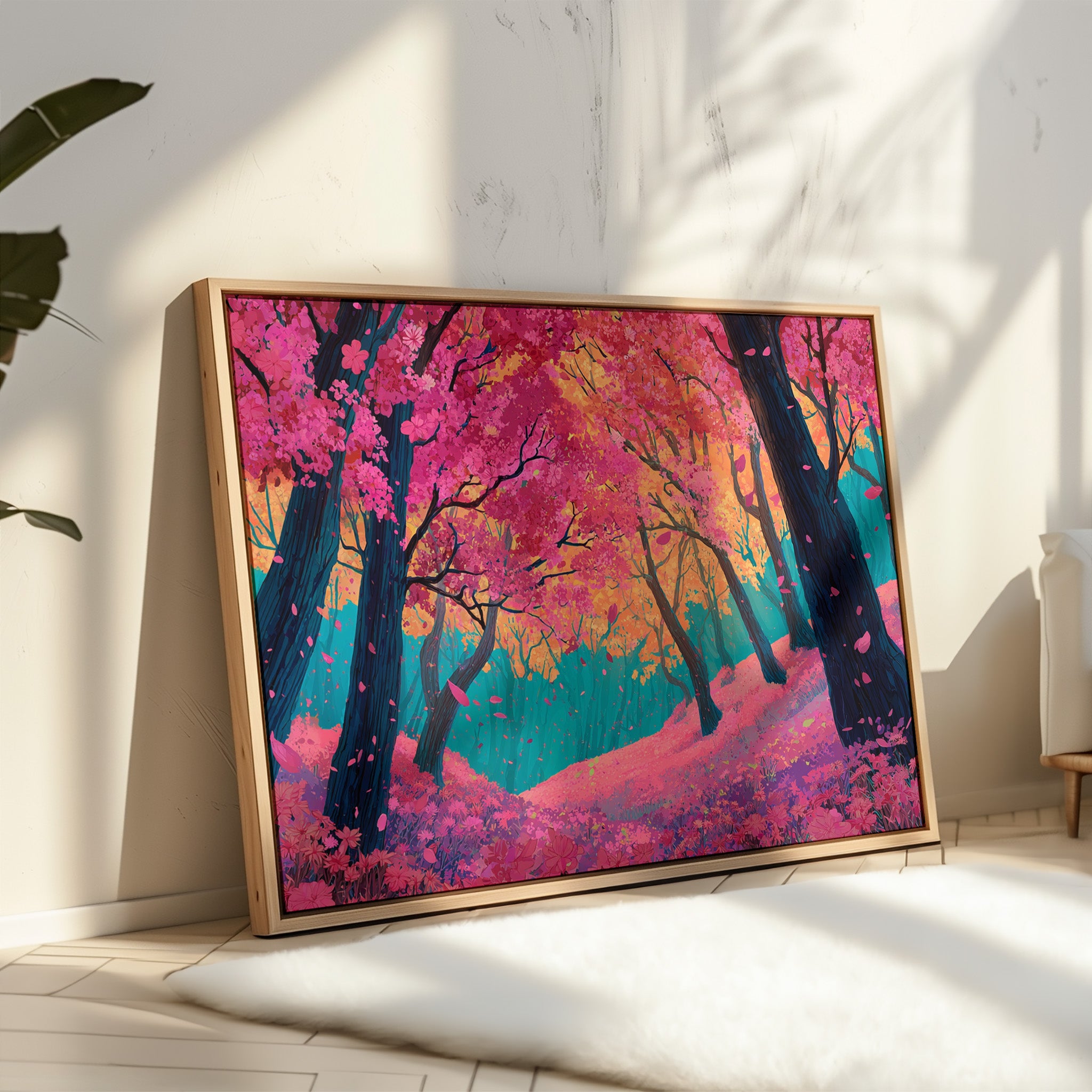 Cherry Blossoms Dance In Turquoise Light