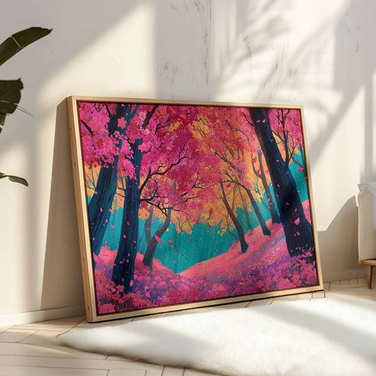 Cherry Blossoms Dance In Turquoise Light
