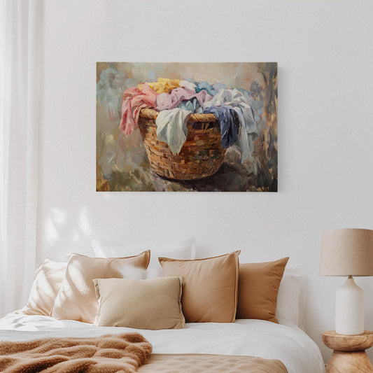 Rustic Simplicity: Vintage Laundry Basket Canvas Wall Art