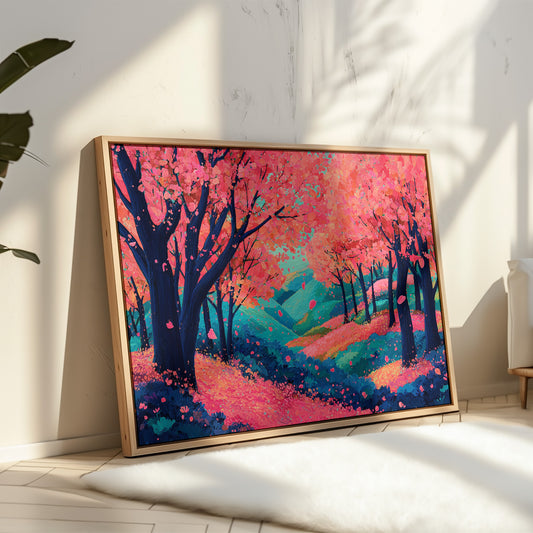 Cherry Blossoms Dance Above Turquoise Hills