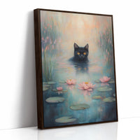 Mystical Black Cat in Water – Dreamy Water Lily Painting