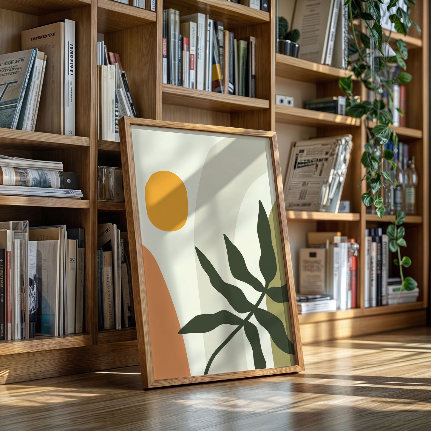 Sunlit Leaves Against Soft Curves