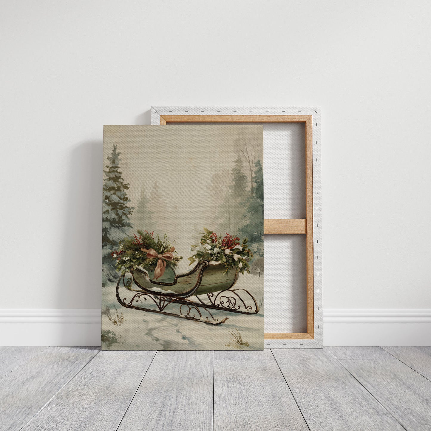 Winter Sleigh Among Misty Pines
