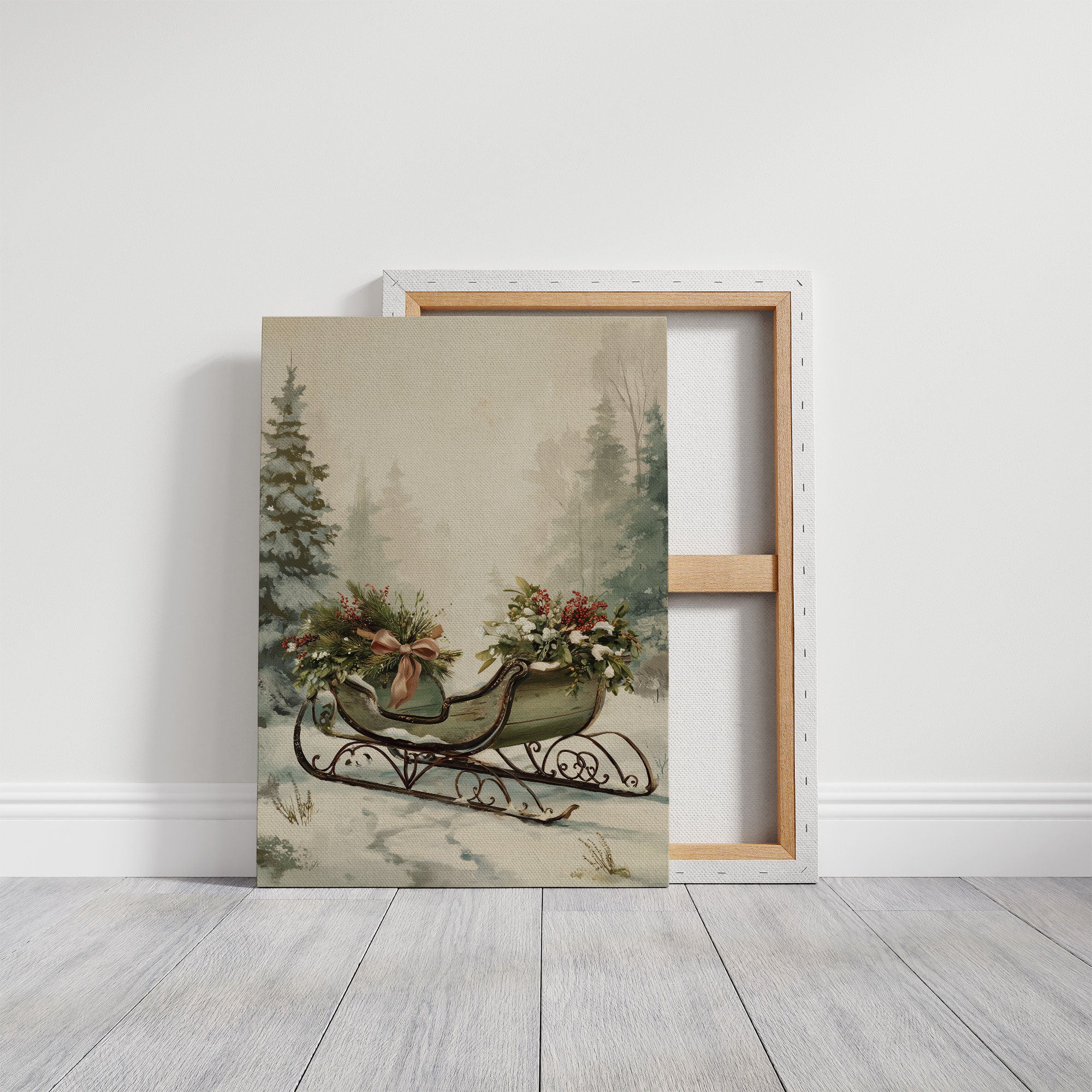 Winter Sleigh Among Misty Pines