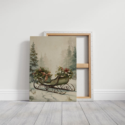 Winter Sleigh Among Misty Pines