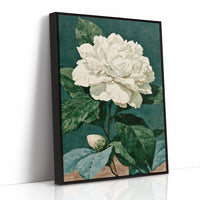 White Bloom on Cracked Teal Canvas