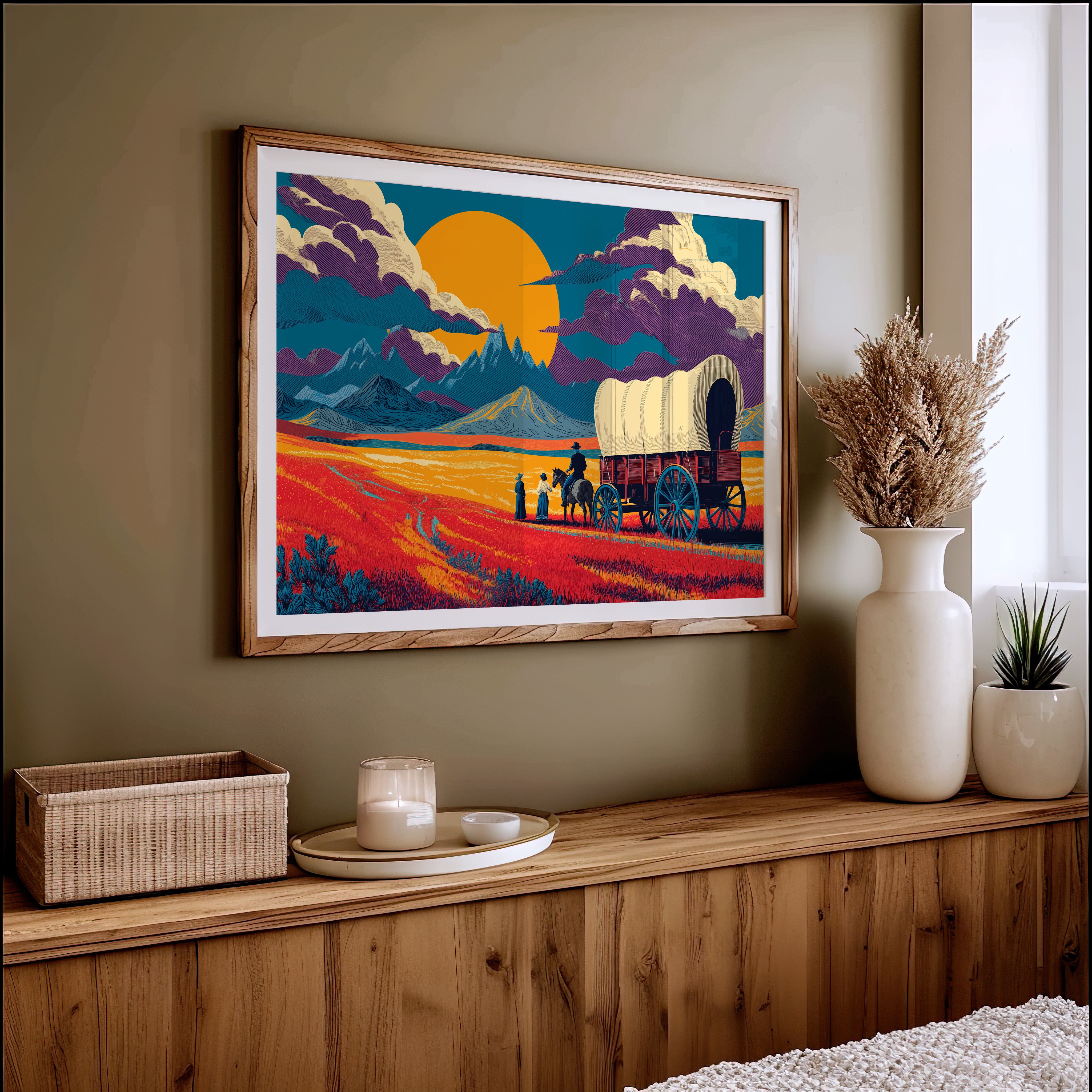 Prairie Wagons Chase Mountain Sunsets