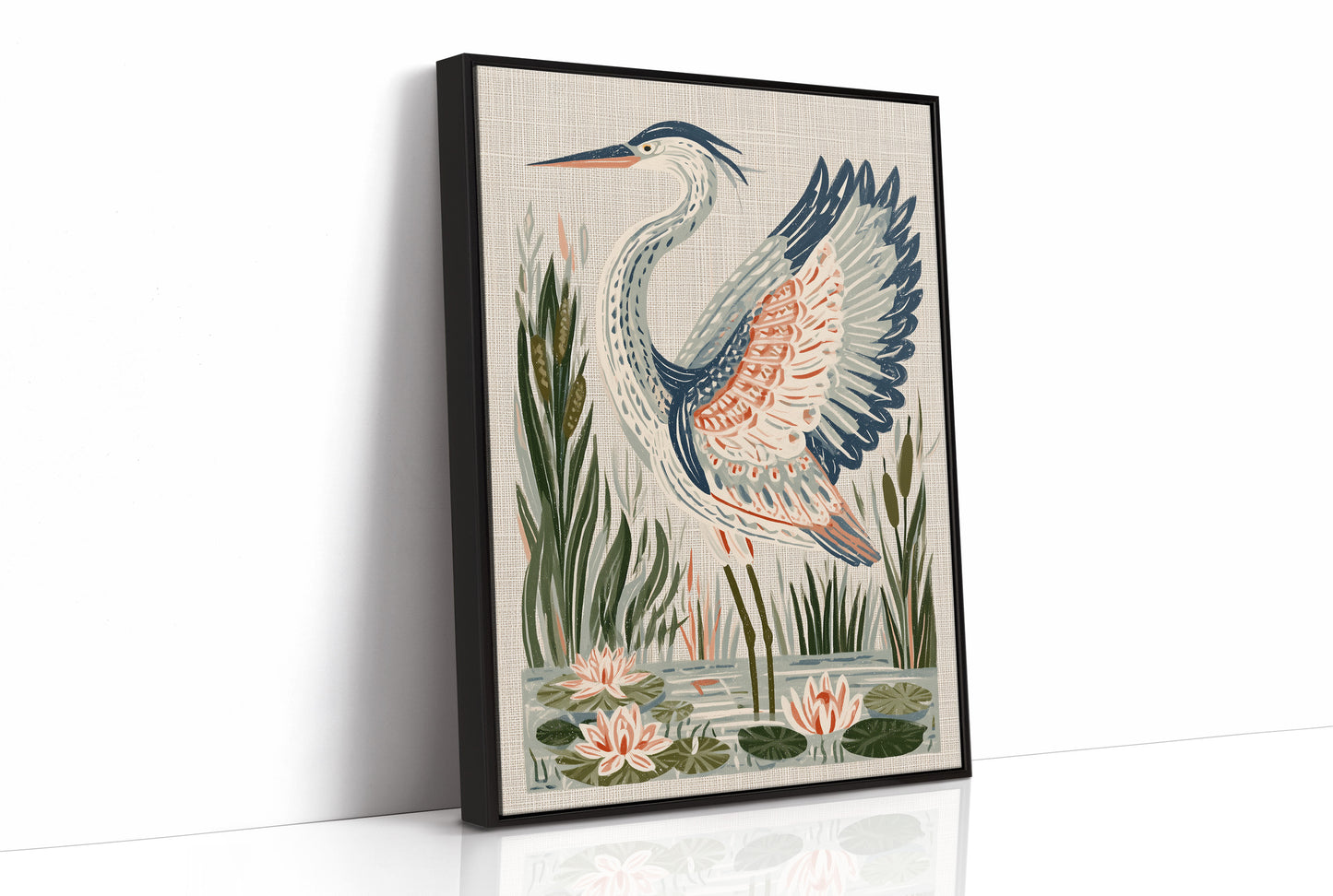 Heron Stretching Toward The Lilies