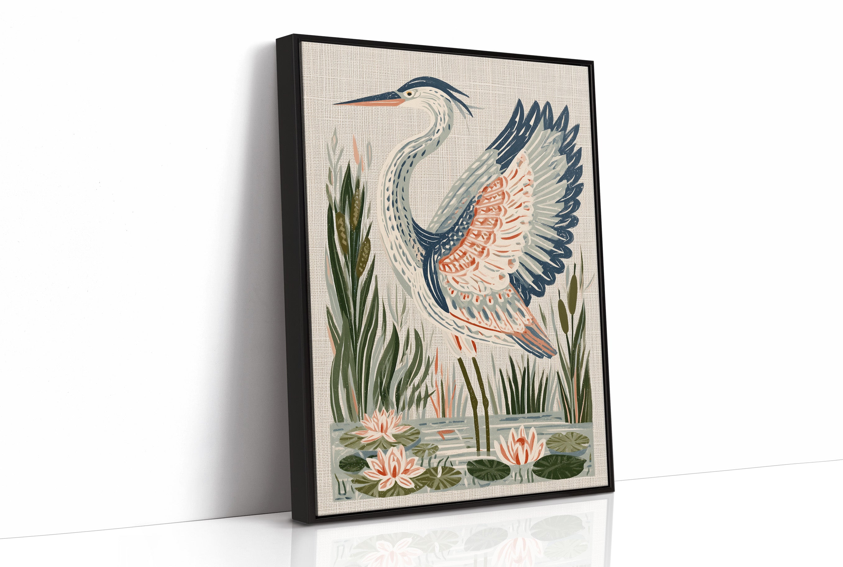 Heron Stretching Toward The Lilies