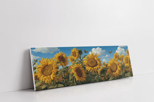Sunflowers Beneath a Carved Sky