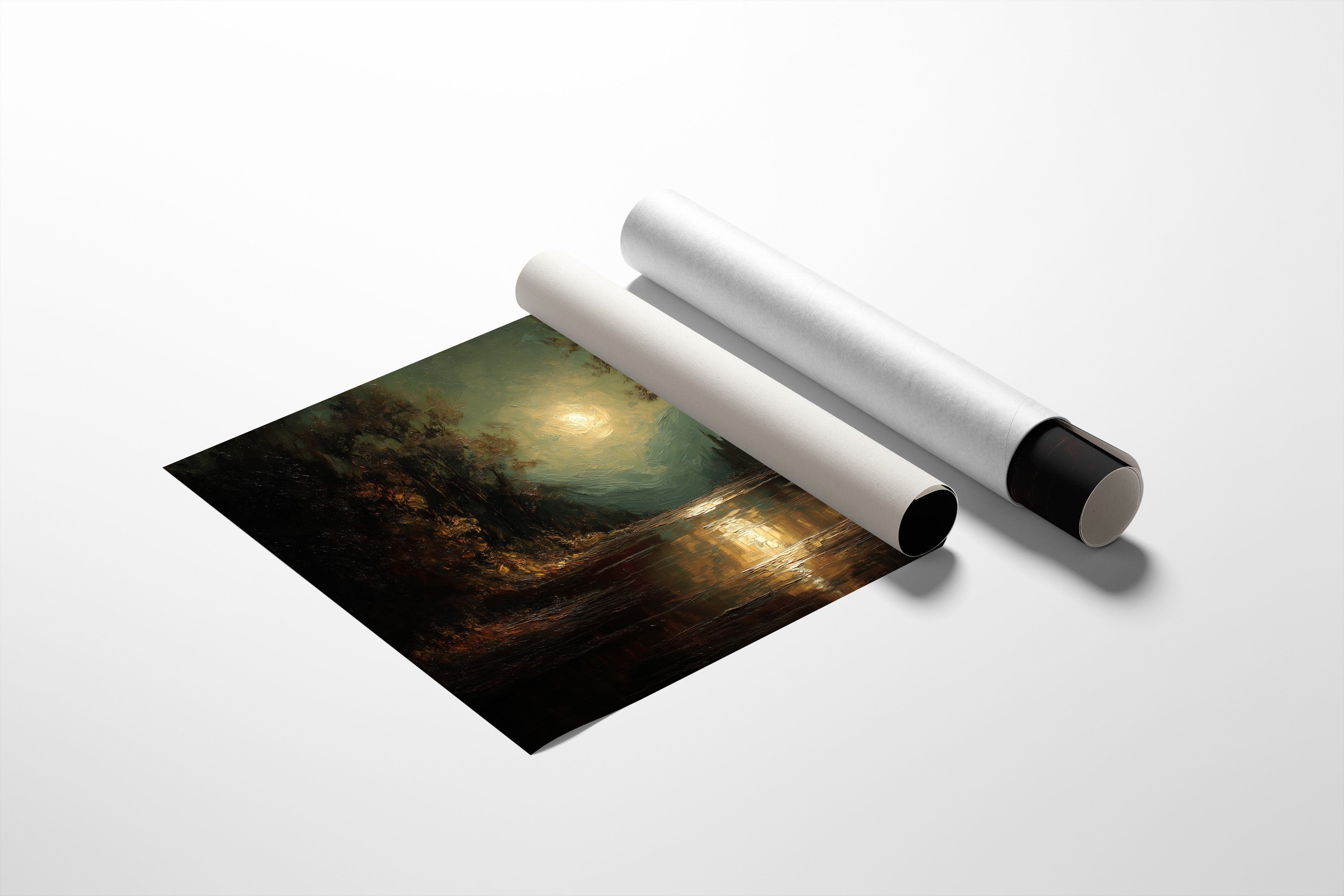 Moonlit River Between Ancient Trees