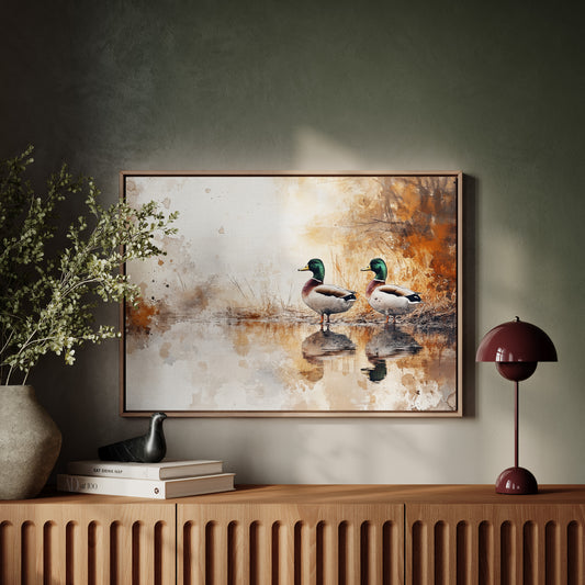 Autumn Pond Mirrors Twin Mallards
