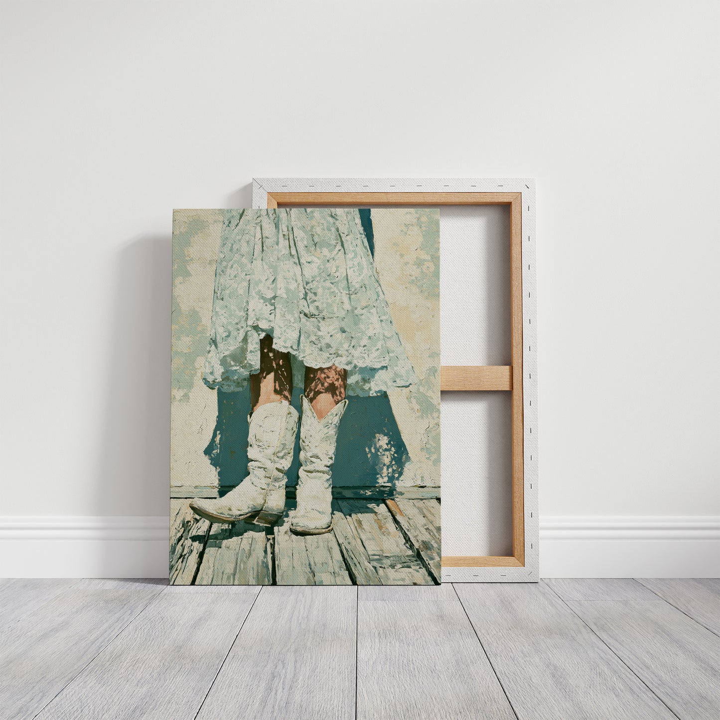 Lace Hem, White Boots, Wooden Porch
