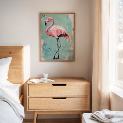 Flamingo Wall Art – Tropical Pink Bird Print, Boho Coastal Decor, Vibrant Animal Painting