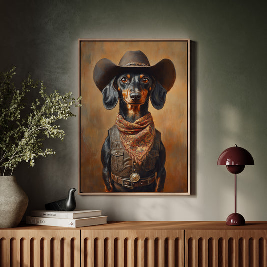 Cowboy Dachshund in Leather and Lace