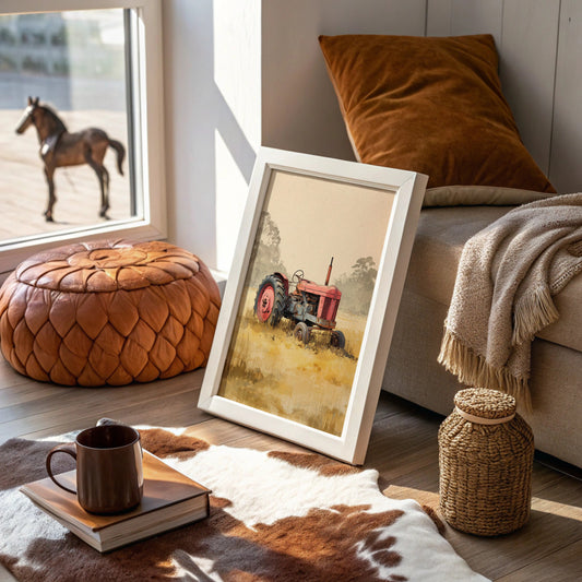Red Tractor Rests In Golden Fields