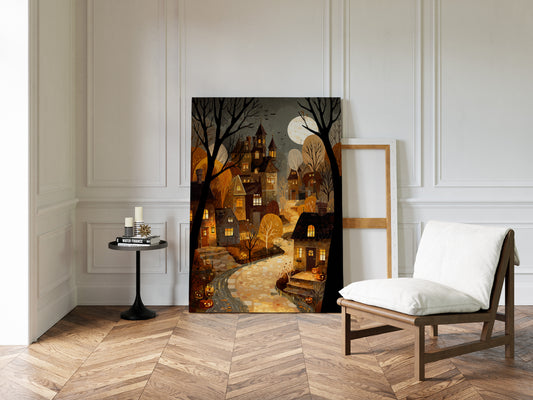 Harvest Moon Over Cobblestone Streets