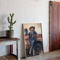 Denim Cowgirl by the Rusted Truck