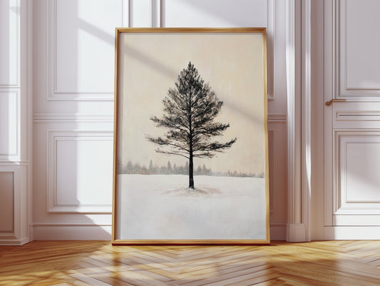 Solitary Pine Winter Canvas - Minimalist Nature Art - Gallery Canvas image 10