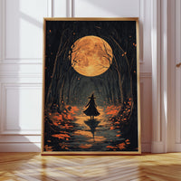 Witch Under Full Moon Art Print - Enchanting Autumn Scene - Gallery Canvas image 12