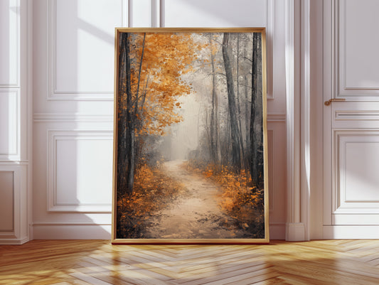 Golden Autumn Pathway Canvas Print - Tranquil Nature Art - Gallery Canvas image 5