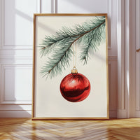 Festive Red Ornament Watercolor Print - Holiday Wall Art - Gallery Canvas image 3
