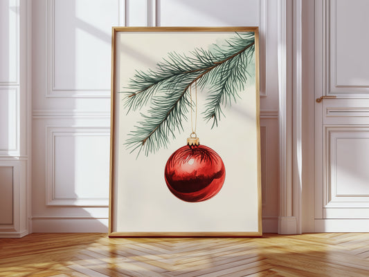 Festive Red Ornament Watercolor Print - Holiday Wall Art - Gallery Canvas image 3