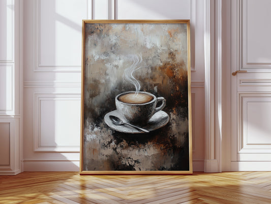 Steaming Coffee Cup Canvas Art - Rustic Kitchen Decor - Gallery Canvas image 12