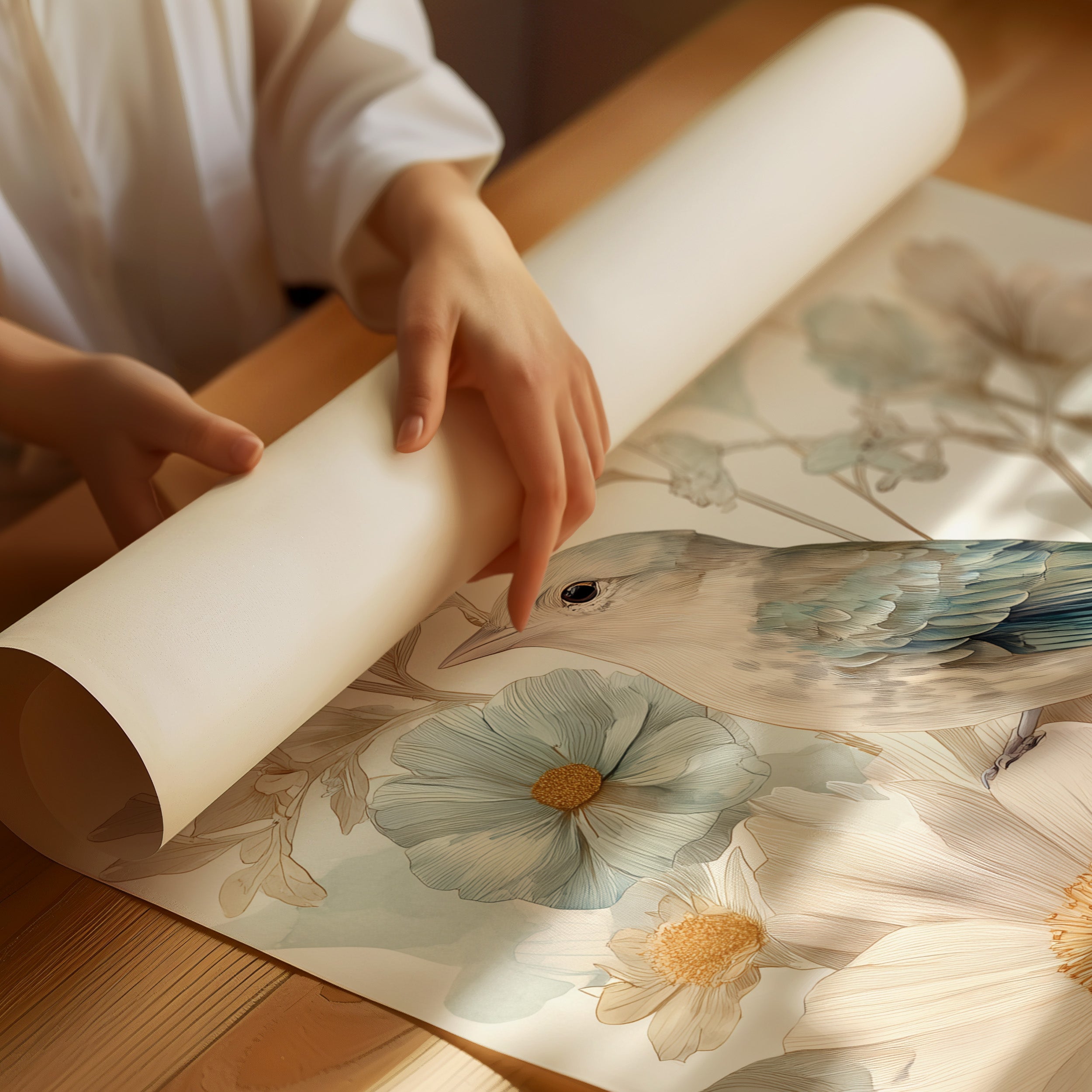 Songbird Rests Among Spring Blooms