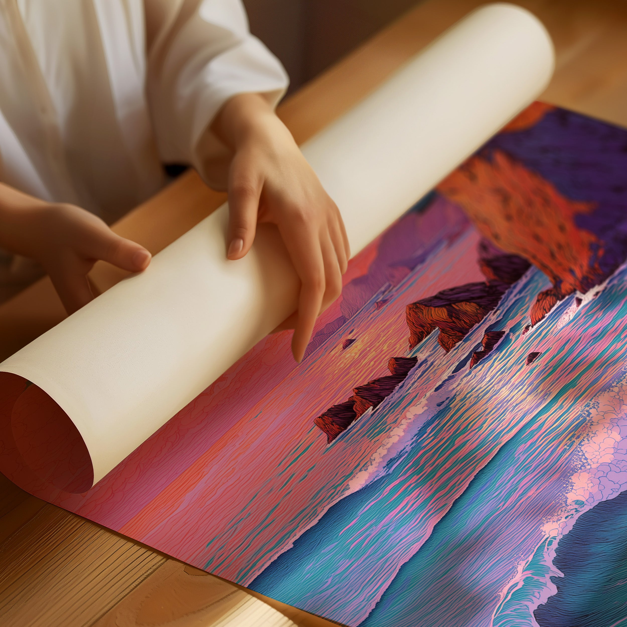 Coral Cliffs Meet Twilight Waves