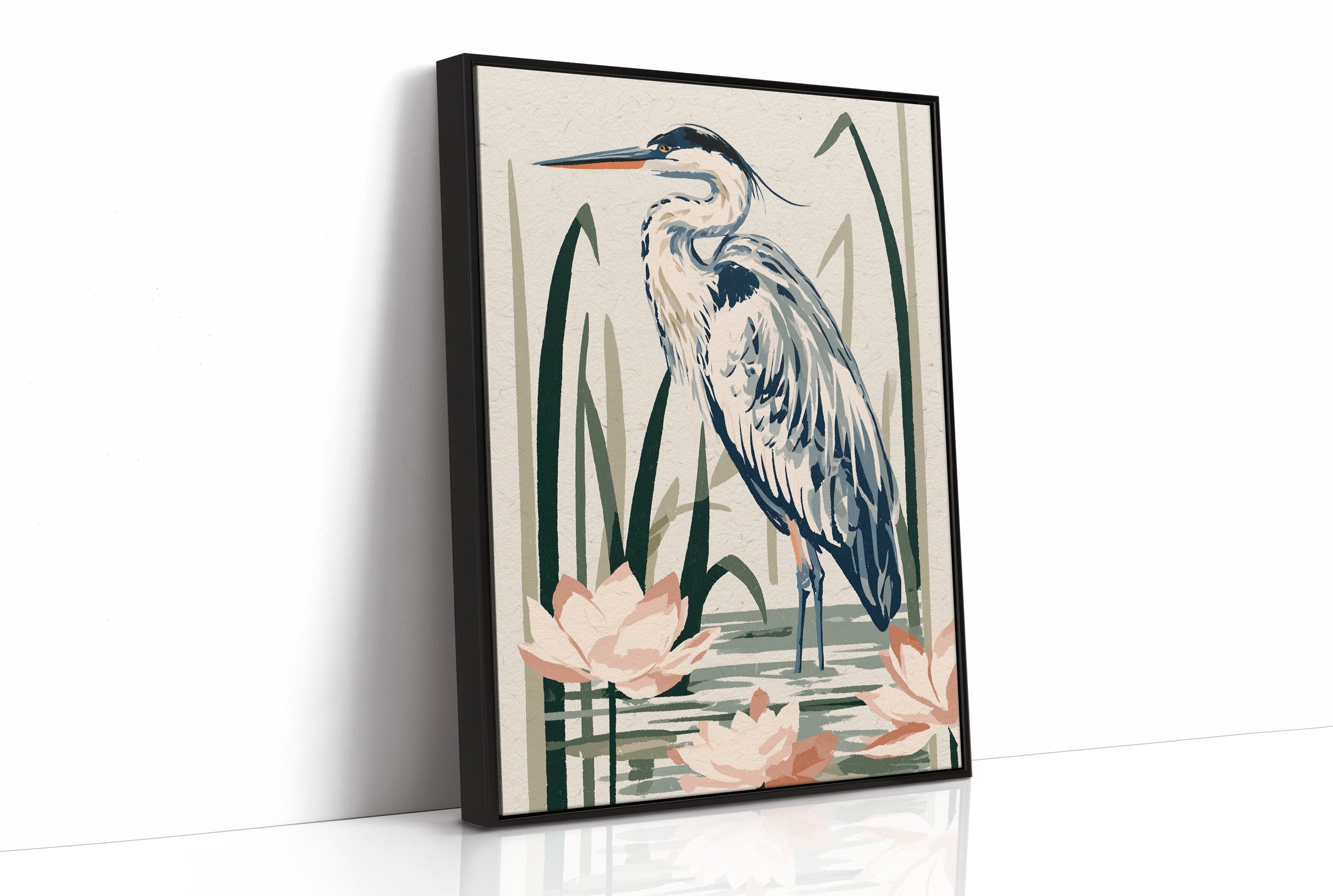 Blue Heron Among Lotus