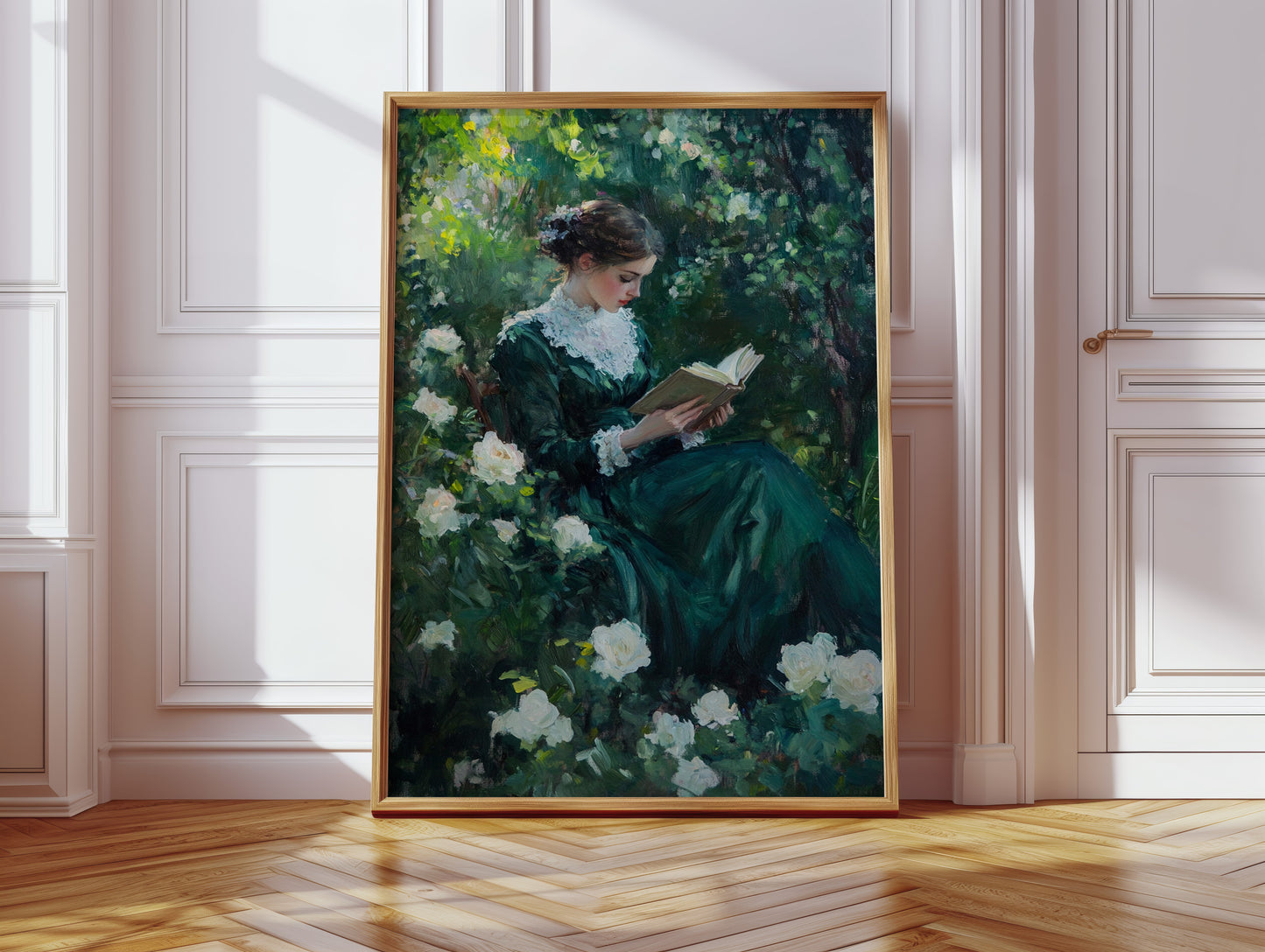 Victorian Lady Reading Portrait - Romantic Garden Art - Gallery Canvas image 6
