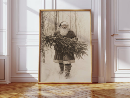 Vintage Santa Claus Drawing - Festive Holiday Art - Gallery Canvas image 7