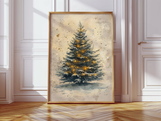 Glowing Christmas Tree Watercolor Print - Festive Wall Art - Gallery Canvas image 7