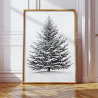 Snow-Covered Pine Tree Drawing - Winter Botanical Art - Gallery Canvas image 12