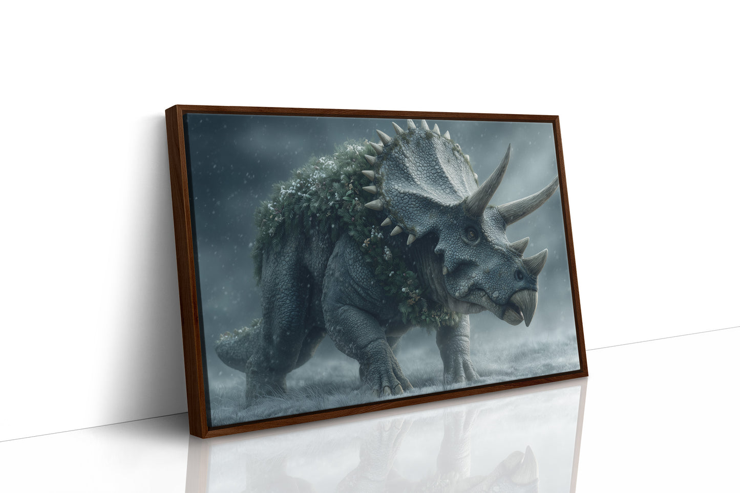 Triceratops in a Winter Wreath