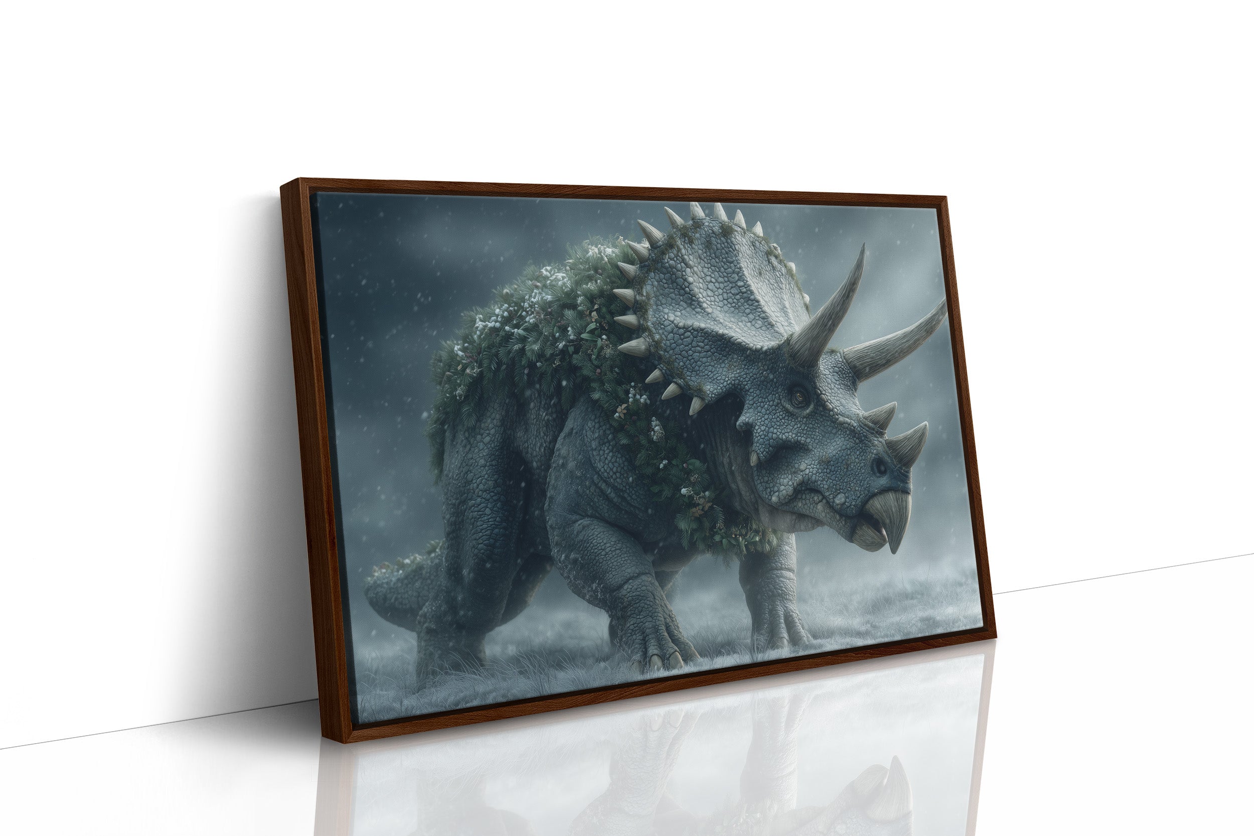Triceratops in a Winter Wreath