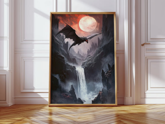 Dragon Over Moonlit Canyon - Fantasy Wall Art - Gallery Canvas image 8