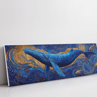 Majestic Blue Whale in Golden Ocean Swirl