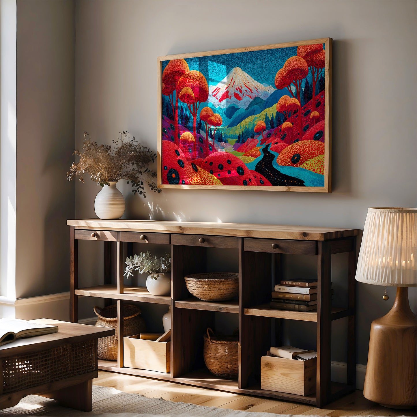 Sacred Peak Through Crimson Forest