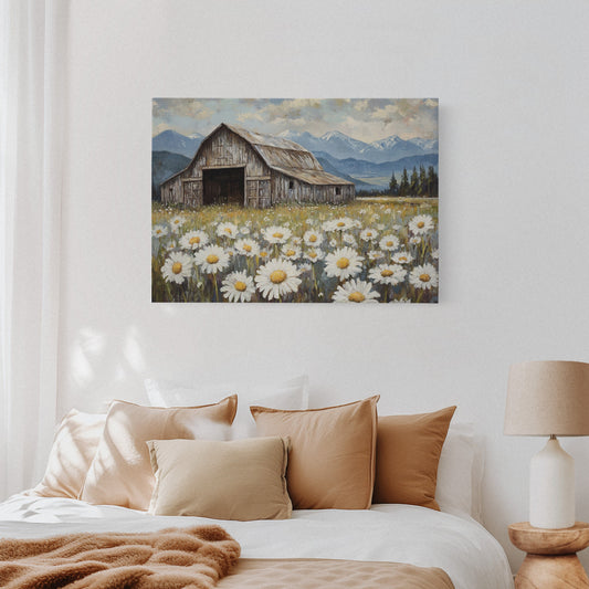Rustic Barn Wall Art – Wildflower Meadow Print, Country Farmhouse Decor, Vintage Landscape Painting