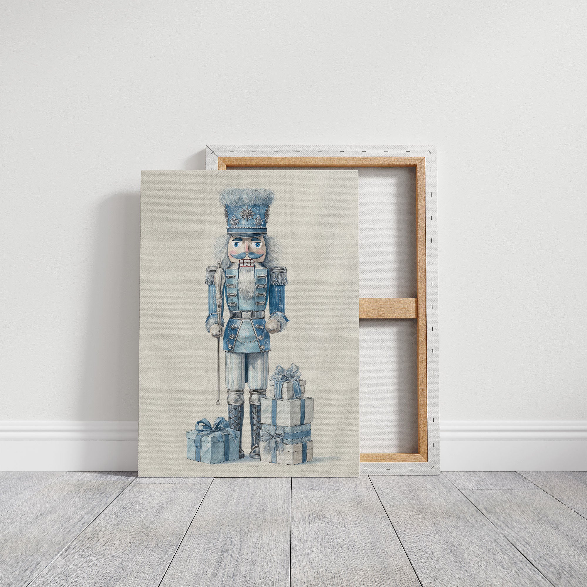 Blue Nutcracker Guards Winter's Treasures