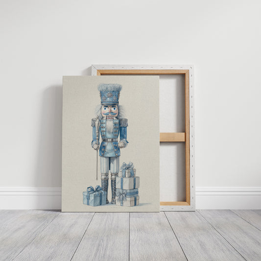 Blue Nutcracker Guards Winter's Treasures