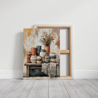 Bench of Boho Pots and Dried Blooms