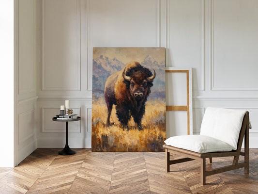 Majestic Bison in Golden Grasslands