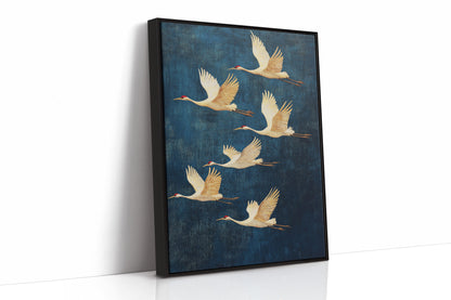 Elegant Sandhill Cranes in Flight – Japanese-Inspired Minimalist Bird Art