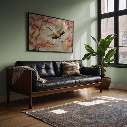 Cherry Blossoms Dance With Crane's Grace