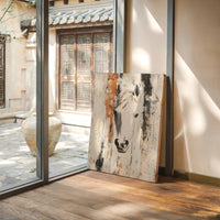 White Horse Against Rustic Planks